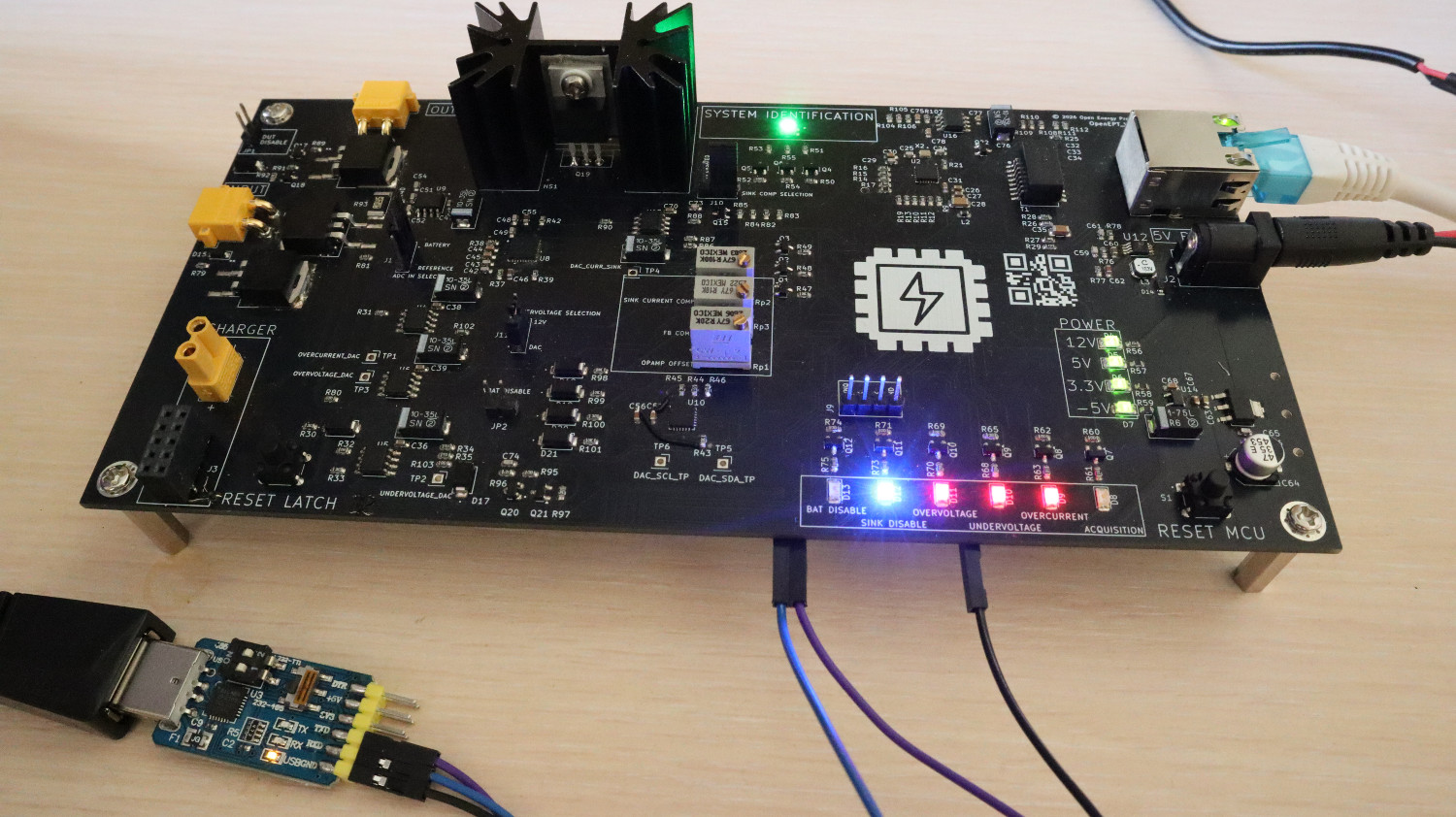 OpenEPT Energy Profiler Probe running the hardware bring-up firmware
