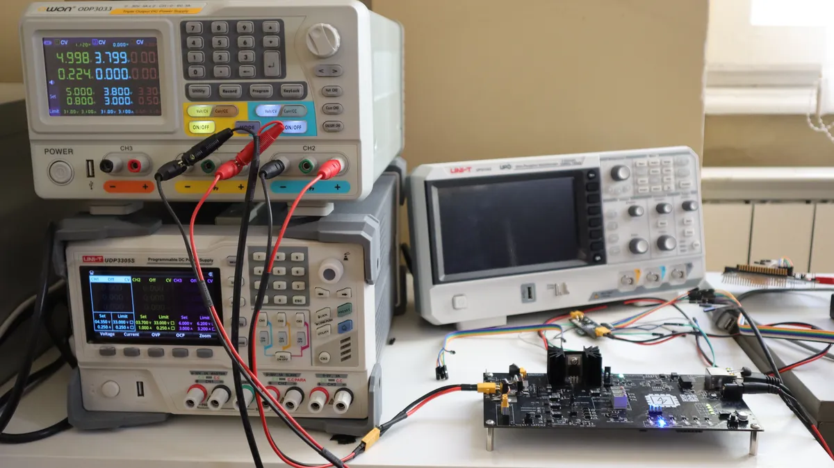 The calibration bench: the OpenEPT board and the external voltage generator