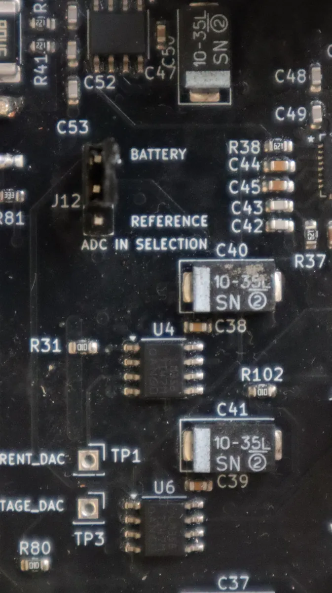 The ADC IN Selection jumper J12 set to the voltage reference position