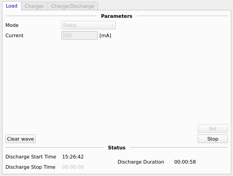 Load tab in Static mode with 100 mA entered as the current